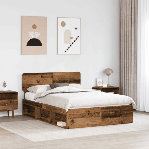 Estrutura de cama de casal com cabeceira - Madeira antiga 140 x 190 cm