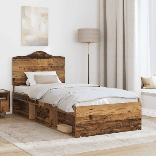 Estrutura de cama de solteiro para adultos com cabeceira Madeira antiga 75 x 190 cm