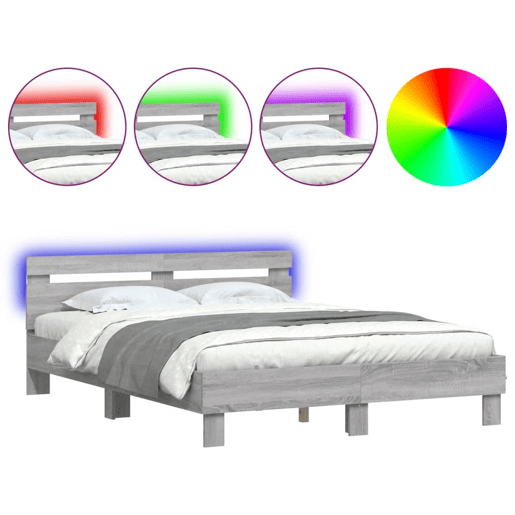 Estrutura de cama de casal c cabeceiraluzes LED - 140x200cm cinzento sonoma