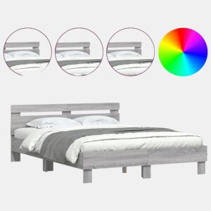 Estrutura de cama de casal c cabeceiraluzes LED - 140x200cm cinzento sonoma
