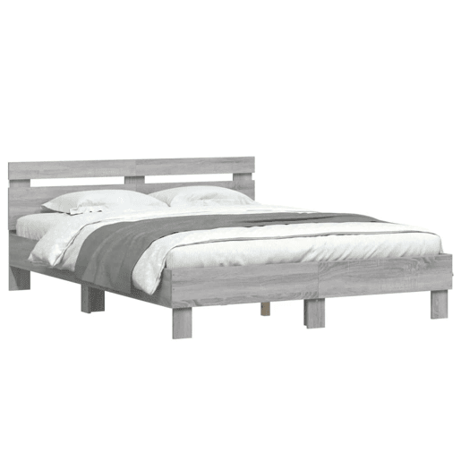 Estrutura de cama de casal c cabeceiraluzes LED - 140x200cm cinzento sonoma