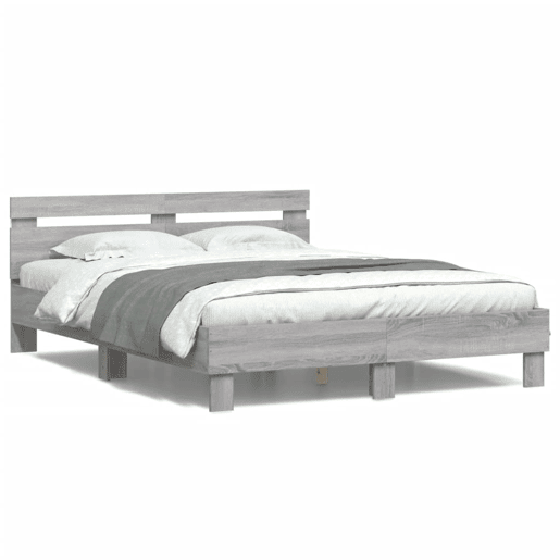 Estrutura de cama de casal c cabeceiraluzes LED - 140x200cm cinzento sonoma