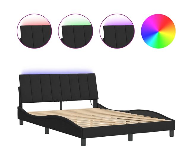 Estructura de cama doble matrimonial con led - terciopelo negro 140x190 cm