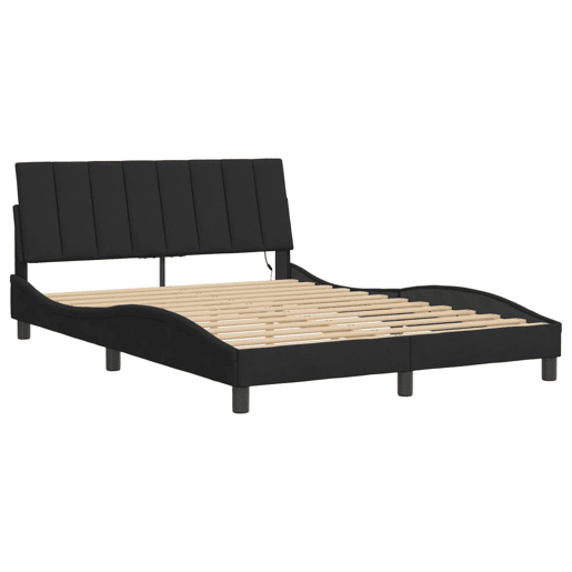 Estrutura de cama de casal moderno com LED - 140x190 cm veludo preto