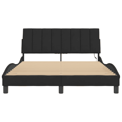 Estrutura de cama de casal moderno com LED - 140x190 cm veludo preto