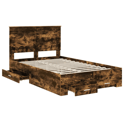 Estrutura de cama de casal com cabeceira - Carvalho Defumado 135 x 190 cm
