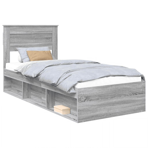 Estrutura de cama de solteiro com cabeceira - Cinza Sonoma 90 x 200 cm
