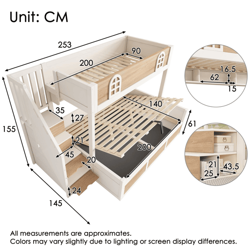 Beliche infantil 90x200140x200 - com arrumação, escada e proteção - NaturalBranco Beliche infantil 90x200140x200 - com arrumação, escada e proteção - NaturalBranco