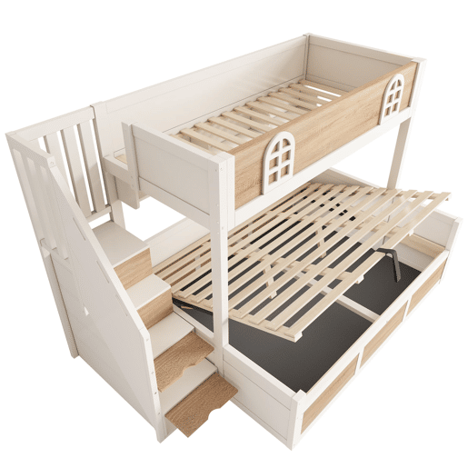 Beliche infantil 90x200140x200 - com arrumação, escada e proteção - NaturalBranco Beliche infantil 90x200140x200 - com arrumação, escada e proteção - NaturalBranco