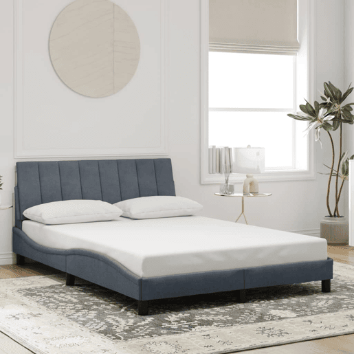 Estrutura de cama de casal moderno com LED - 140x190cm veludo cinzento-escuro