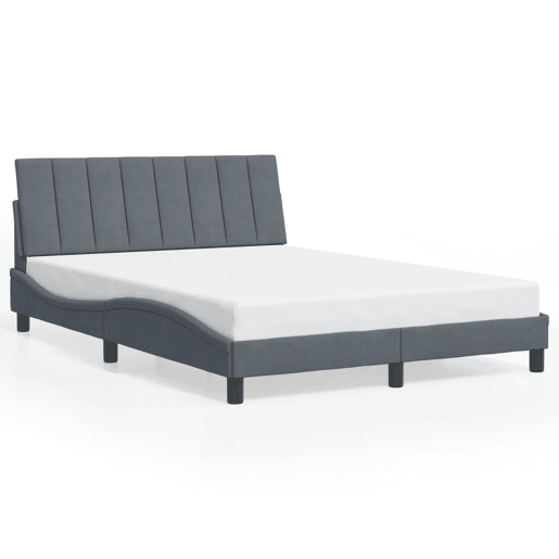 Estrutura de cama de casal moderno com LED - 140x190cm veludo cinzento-escuro