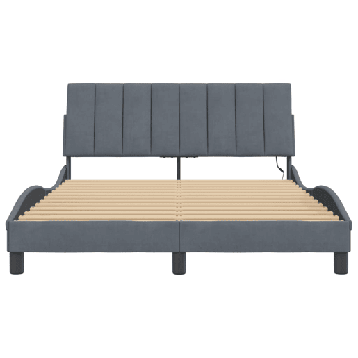 Estrutura de cama de casal moderno com LED - 140x190cm veludo cinzento-escuro