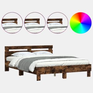Estrutura Cama de casal simple c cabeceiraluzes LED 140x200cm carvalho fumado