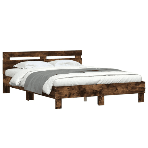 Estrutura Cama de casal simple c cabeceiraluzes LED 140x200cm carvalho fumado