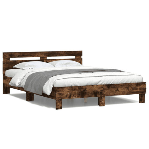 Estrutura Cama de casal simple c cabeceiraluzes LED 140x200cm carvalho fumado