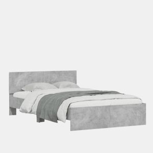 Estrutura de cama de casal cabeceira e luzes LED - 140x200cm cinzento cimento