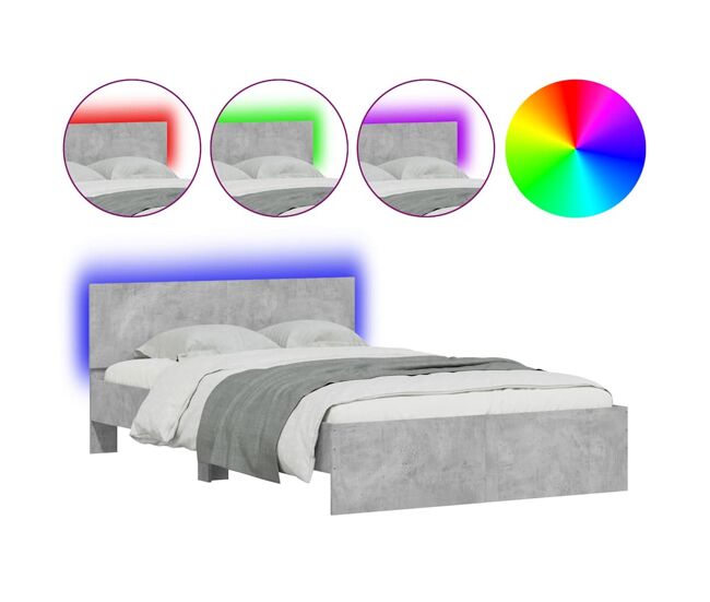 Estructura de cama matrimonial moderno con cabecero y luces led gris hormigón 140x200cm