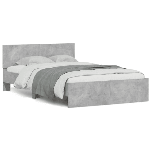 Estrutura de cama de casal cabeceira e luzes LED - 140x200cm cinzento cimento Estrutura de cama de casal cabeceira e luzes LED - 140x200cm cinzento cimento