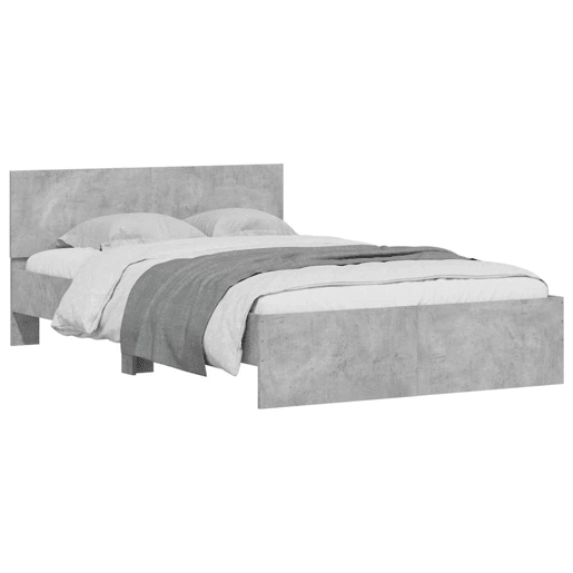 Estrutura de cama de casal cabeceira e luzes LED - 140x200cm cinzento cimento Estrutura de cama de casal cabeceira e luzes LED - 140x200cm cinzento cimento
