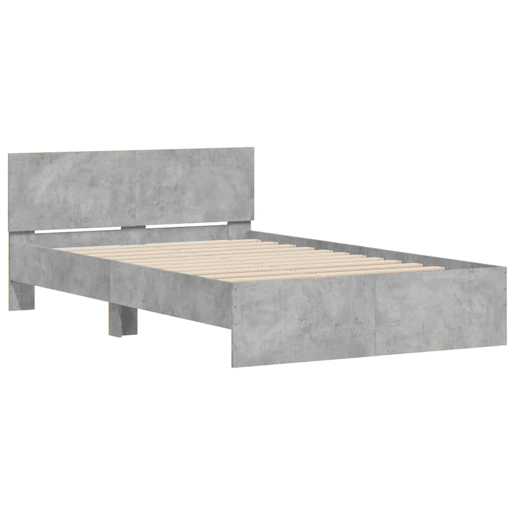 Estrutura de cama de casal cabeceira e luzes LED - 140x200cm cinzento cimento Estrutura de cama de casal cabeceira e luzes LED - 140x200cm cinzento cimento