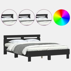 Estrutura de Cama de casal para adultos com cabeceira e luzes LED 140x200 cm preto