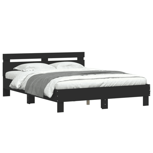 Estrutura de Cama de casal para adultos com cabeceira e luzes LED 140x200 cm preto