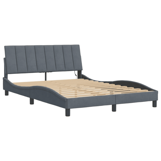 Estrutura de cama de casal moderno com LED - 140x200cm veludo cinzento-escuro