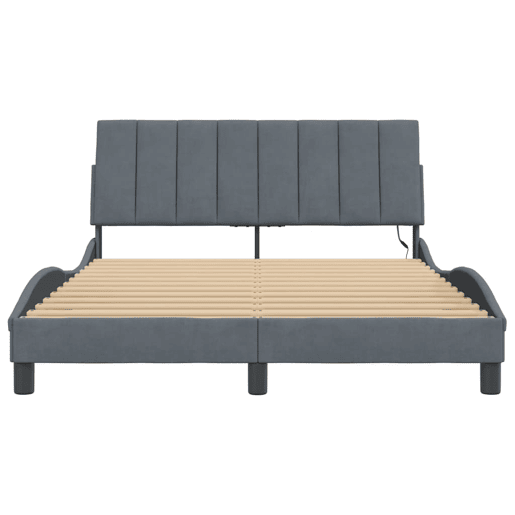 Estrutura de cama de casal moderno com LED - 140x200cm veludo cinzento-escuro