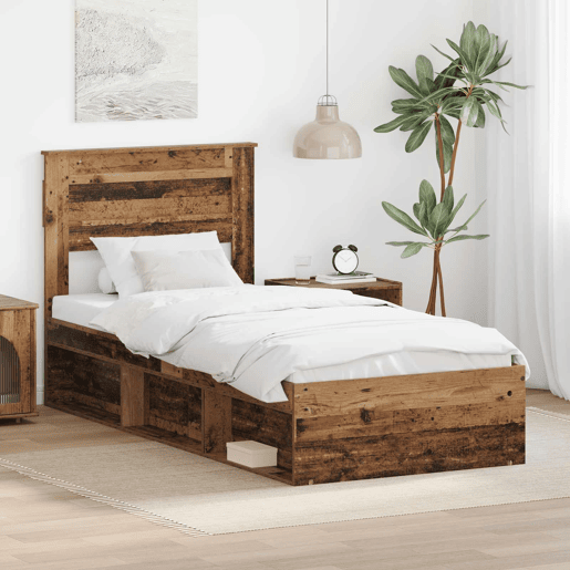 Estrutura de cama de solteiro para adultos com cabeceira Madeira antiga 90 x 200 cm