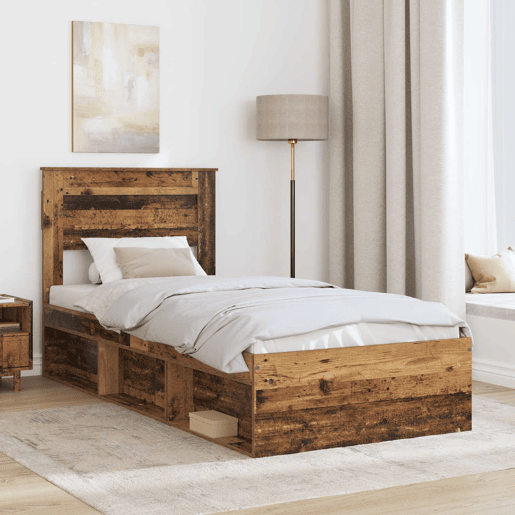 Estrutura de cama de solteiro para adultos com cabeceira Madeira antiga 90 x 200 cm