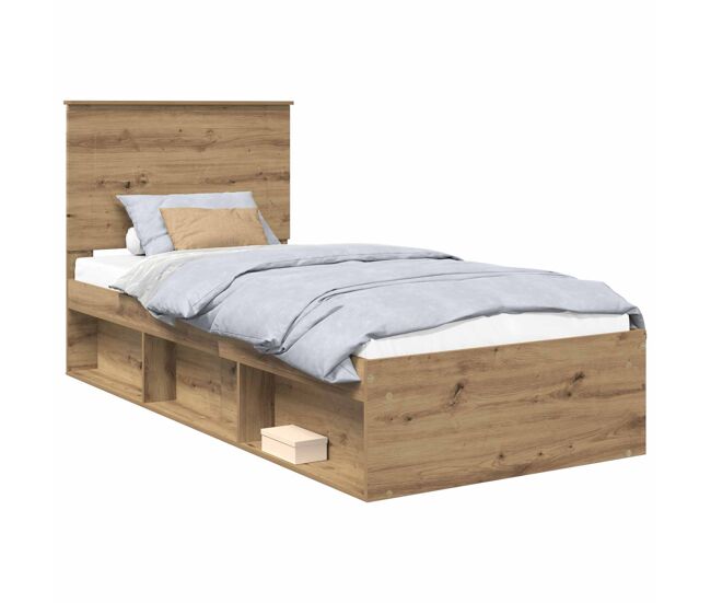 Estructura de cama simple para adultos con cabecera - roble artesanal 90 x 190 cm