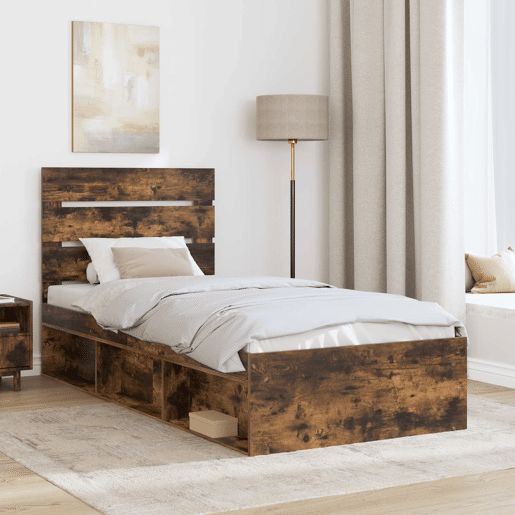 Estrutura de cama de solteiro para adultos com cabeceira Carvalho Defumado 75 x 190 cm