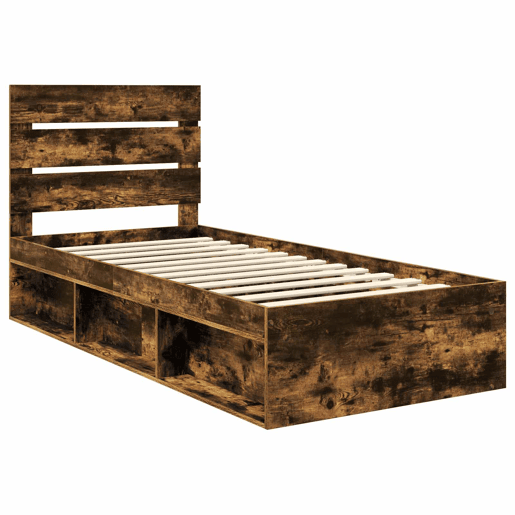 Estrutura de cama de solteiro para adultos com cabeceira Carvalho Defumado 75 x 190 cm