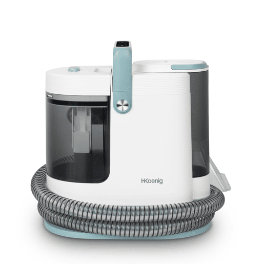 H.Koenig TWT99 Limpador Têxtil com Água Quente e Vapor, Duplo Depósito Amovível, Tira-manchas para Tapetes, Sofás, Estofados e Carros, Mangueira Flexível 1,7 m