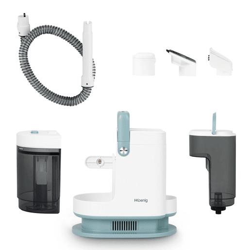 H.Koenig TWT99 Limpador Têxtil com Água Quente e Vapor, Duplo Depósito Amovível, Tira-manchas para Tapetes, Sofás, Estofados e Carros, Mangueira Flexível 1,7 m