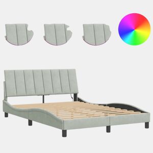 Estrutura de cama de casal moderno com LED - 140x200 cm veludo cinzento-claro