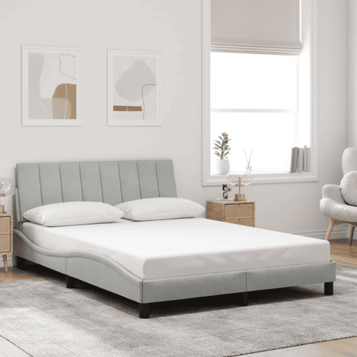 Estrutura de cama de casal moderno com LED - 140x200 cm veludo cinzento-claro