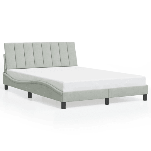 Estrutura de cama de casal moderno com LED - 140x200 cm veludo cinzento-claro