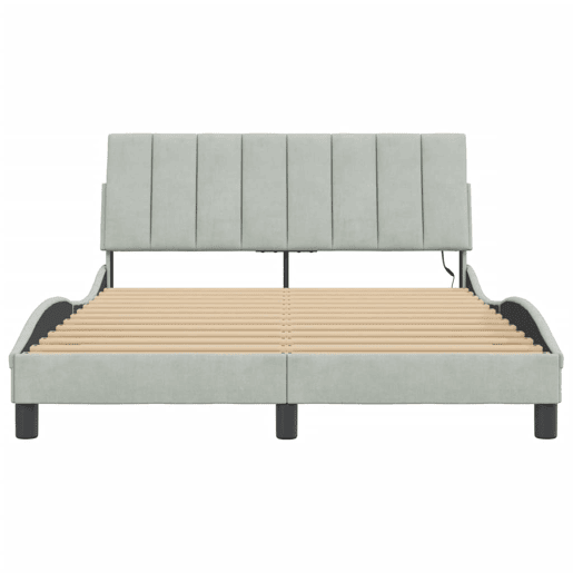 Estrutura de cama de casal moderno com LED - 140x200 cm veludo cinzento-claro