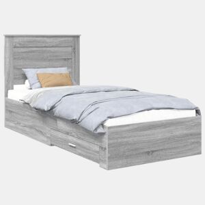 Estrutura de cama de solteiro para adultos com gaveta Cinza Sonoma e Prata 75 x 190 cm