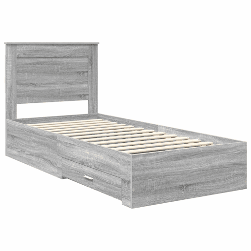 Estrutura de cama de solteiro para adultos com gaveta Cinza Sonoma e Prata 75 x 190 cm