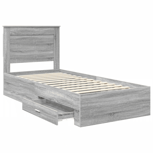 Estrutura de cama de solteiro para adultos com gaveta Cinza Sonoma e Prata 75 x 190 cm