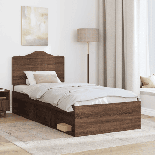 Estrutura de cama de solteiro moderno com cabeceira - Carvalho Marrom 75 x 190 cm