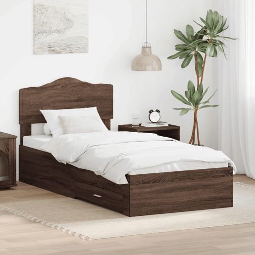 Estrutura de cama de solteiro moderno com cabeceira - Carvalho Marrom 70 x 190 cm