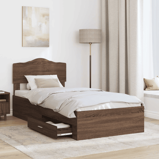 Estrutura de cama de solteiro moderno com cabeceira - Carvalho Marrom 70 x 190 cm