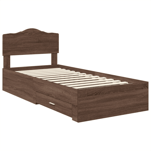 Estrutura de cama de solteiro moderno com cabeceira - Carvalho Marrom 70 x 190 cm