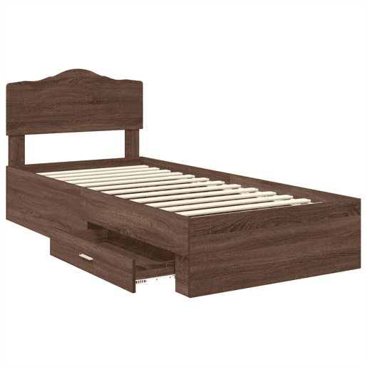 Estrutura de cama de solteiro moderno com cabeceira - Carvalho Marrom 70 x 190 cm