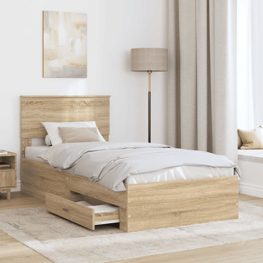 Estrutura de cama de solteiro moderno com cabeceira - Carvalho Sonoma 90 x 200 cm