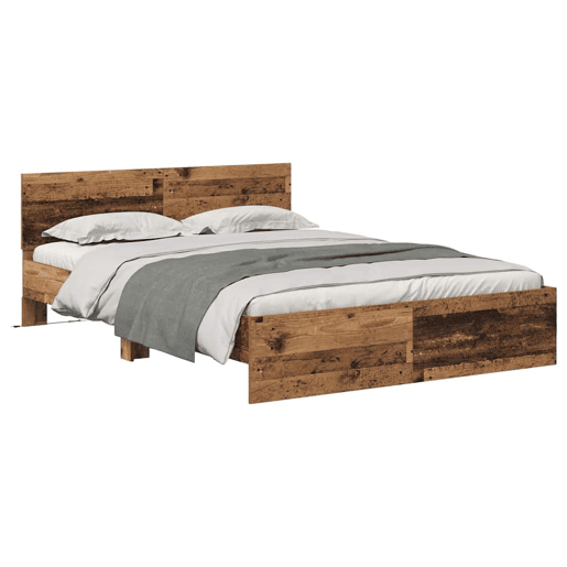 Estrutura de cama de casal com cabeceira - Madeira Antiga 140 x 200 cm