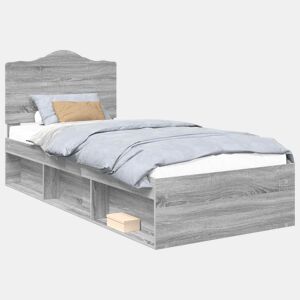 Estrutura de cama de solteiro com cabeceira - Cinza Sonoma 75 x 190 cm